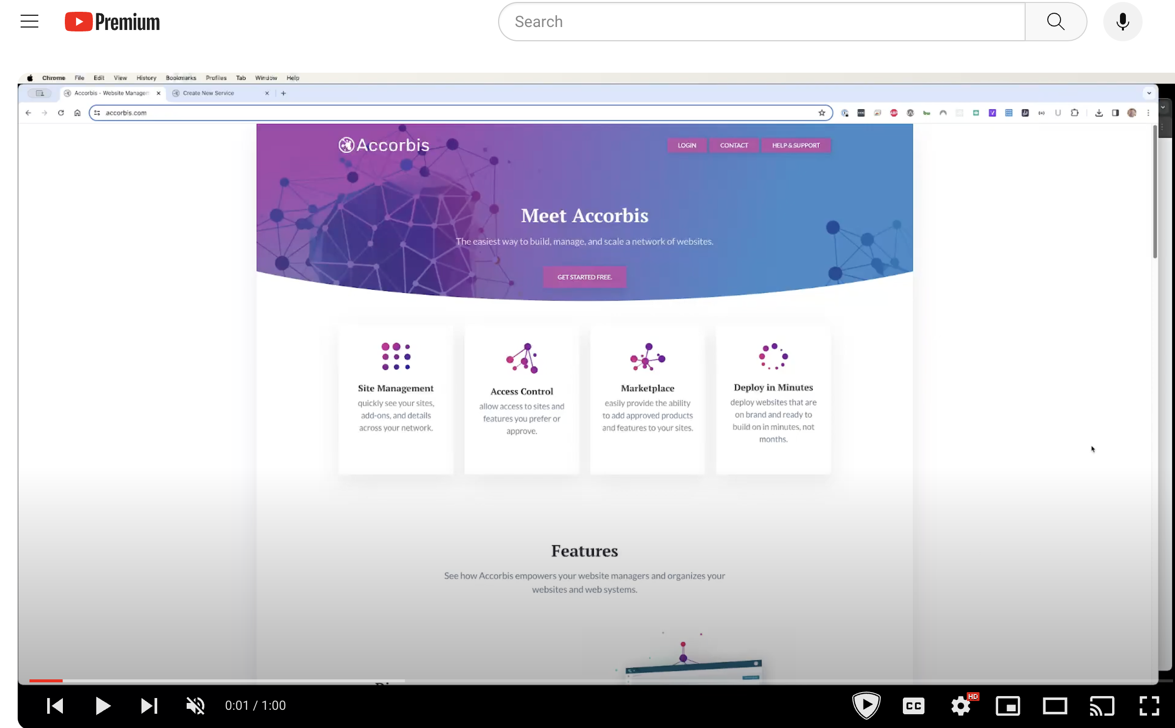 an overlay of youtube with accorbis in the play area.